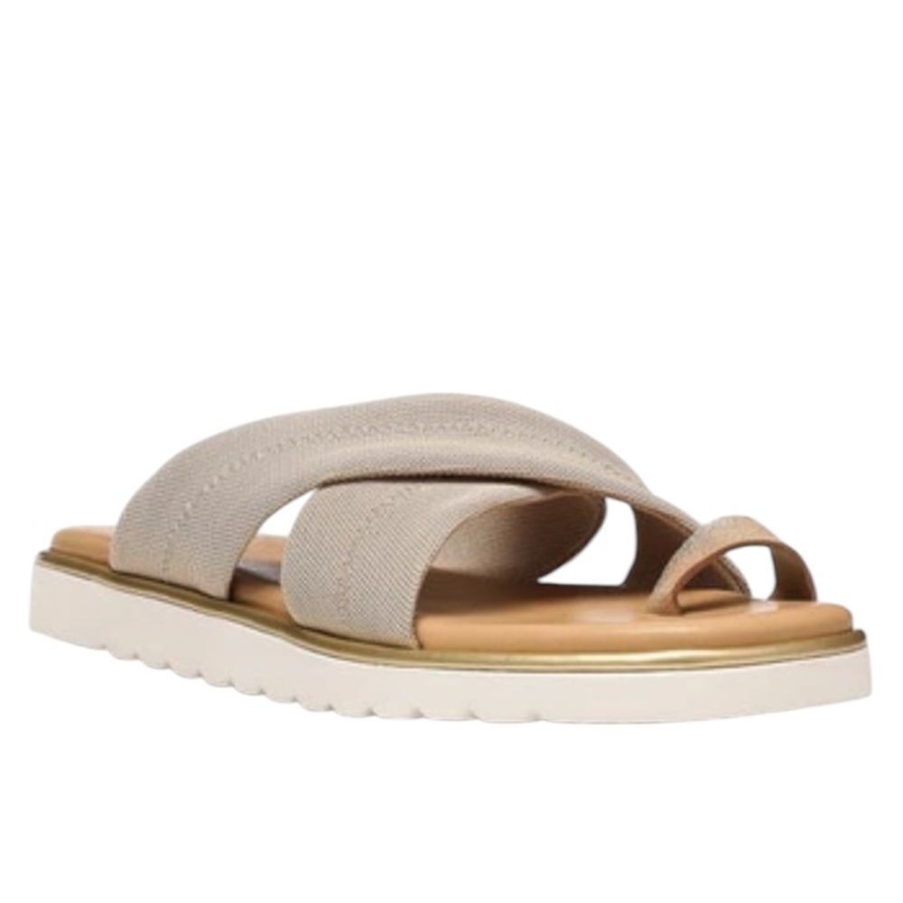 NYDJ Ronna Cross Strap Toe Loop Slide Sandal Sand Comfort Memory Foam 6.5